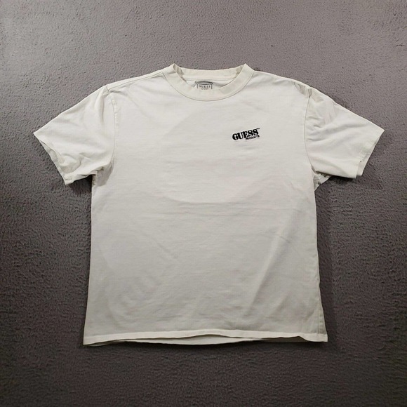 Guess Shirt Mens Small White Crew Neck Embroidered Logo Graphic Print Back Hit‎ - Picture 1 of 11